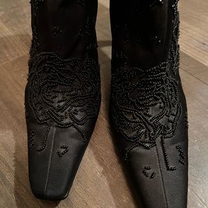 Enzo Angiolini Beaded Black Satin Spike Heel Point